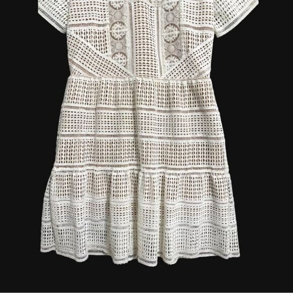 Self Portrait Patchwork Lace Mini Dress, White with  Nude,  Size 10‎ - Picture 6 of 16